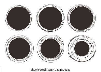 Set of Abstract Grunge Blank Circle Shape Illustration Design, Black Circle Paint Brush Template Vector