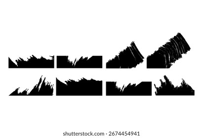 Set of abstract grunge brush stroke frames in black . Includes rough textured edges, distressed paint effects, and hand drawn border designs. Perfect for overlays, posters, and creative projects.