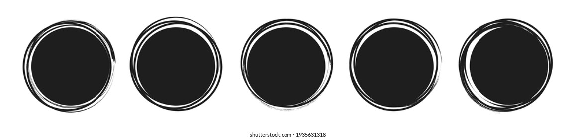 Set of abstract grunge circles. Blank grunge brush background. Stamp texture. Round shape retro templates. Vector illustration.