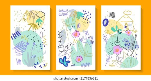 Set of abstract grunge hand drawn ,line art, doodles, vector illustration background.