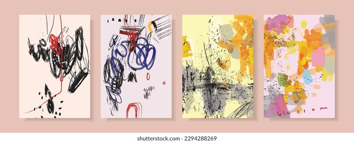 Set of abstract grunge hand drawn vector illustration background. Collection line art, sketchy,strokes.
