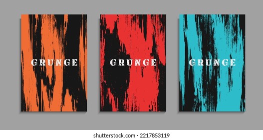 Set Abstract Grunge Rough Texture In Black Background Design A4 Template