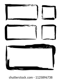 Set of abstract grungy brush stroke frames hand painted with black ink isolated on white background. Vector illustration
