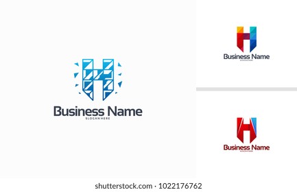 Set of Abstract H Initial Technology logo designs vector illustration