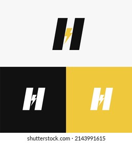 Set of abstract H letter and lightning, thunderbolt, energy logo template with multiple background