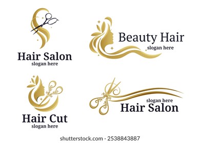 A set of Abstract  Hair cut saloon Logo . Flat Vector Logo Design Template 