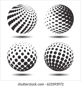 Set abstract halftone 3D spheres. Dotted spot vector design elements.
