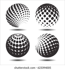 Set abstract halftone 3D spheres. Dotted spot vector design elements.