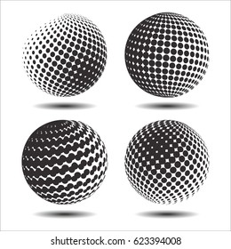 Set abstract halftone 3D spheres. Dotted spot vector design elements.