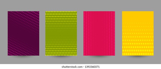 Set of abstract halftone A4 size templates. Colorful geometric background for posters, banners, flyers, phone covers, web, ads, invitations, cards. Vector texture