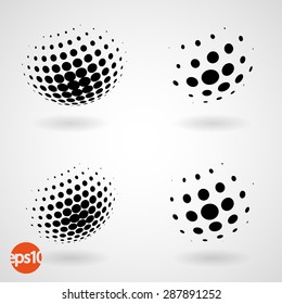 Set of abstract halftone black and white spheres