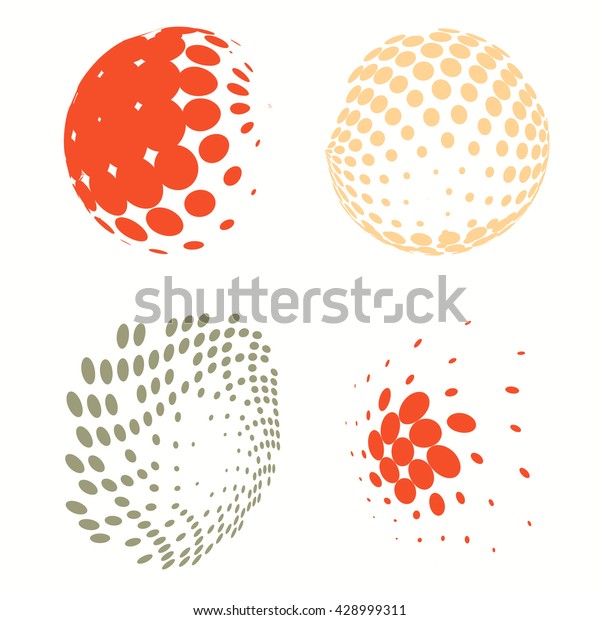 Set of Abstract Halftone Circles Logo,\
vector illustration globes in colorful\
dots