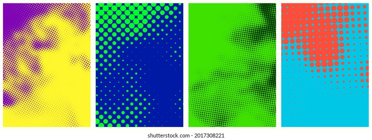 Set of abstract halftone colorful gradient backgrounds. Vector illustration.