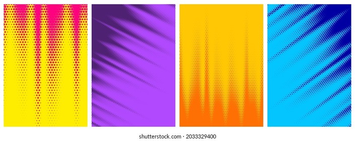 Set of abstract halftone colorful gradient backgrounds. Vector illustration.