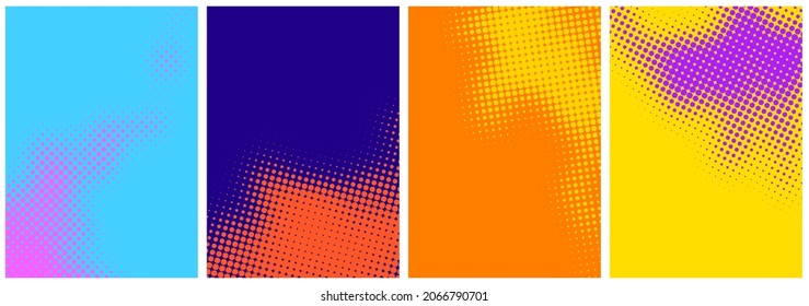 Set of abstract halftone colorful gradient backgrounds. Vector pop art illustration.
