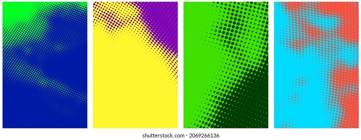 Set of abstract halftone colorful gradient backgrounds. Vector illustration.