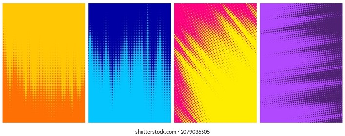 Conjunto de fondos abstractos de degradado de color medio-tono. Ilustración de arte pop vectorial.