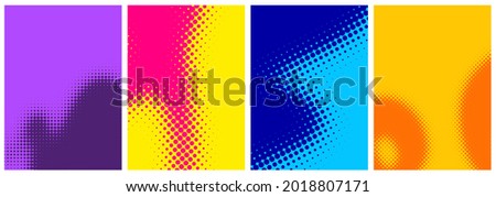 Set of abstract halftone colorful gradient backgrounds. Vector pop art illustration.