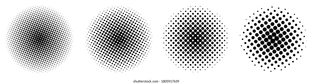 Set of Abstract Halftone Design Elements. Halftone dots in circle. Circle halftone pattern. Vector illustration.