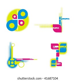 A set of abstract halftone design elements, vector series.