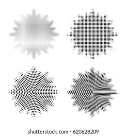 Set of abstract halftone design elements, star shaped. Vector illustration