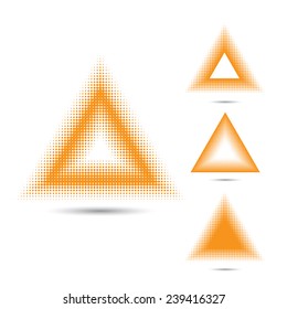 Set of abstract halftone design elements,triangle shape. Vector illustration 