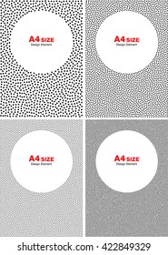 Set of Abstract Halftone Dots Circle Frames Backgrounds. A4 size, vector illustration.
Collection of Border Dots Circle Frames Backgrounds. A4 vector format covers backgrounds. 