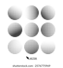 Set of Abstract halftone dotted background. Monochrome grunge pattern with dot and circles. Vector pop art texture for posters layout