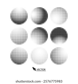 Set of Abstract halftone dotted background. Monochrome grunge pattern with dot and circles. Vector pop art texture for posters layout