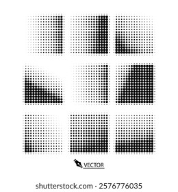 Set of Abstract halftone dotted background. Monochrome grunge pattern with dot and circles. Vector pop art texture for posters layout