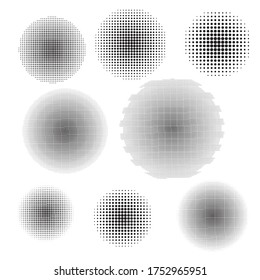 Set of abstract halftone dotted circles.