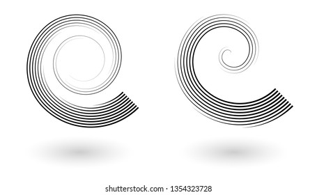 Set of abstract halftone lines circle background. Vector geometric swirl pattern.
