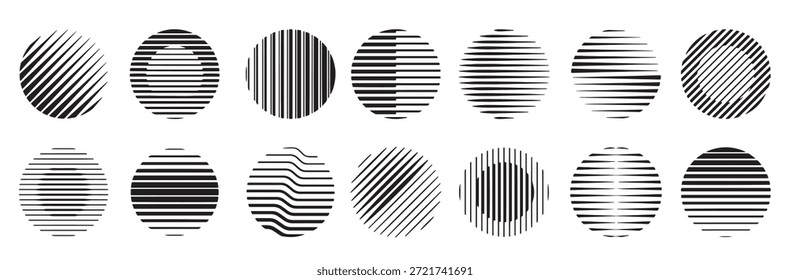 Conjunto de círculos rayados de semitono abstracto Diseño de Elementos de Vector Efecto de transición 