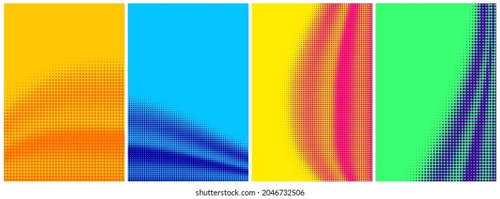 Set of abstract halftone wavy lines backgrounds. Vector pop art illustration.