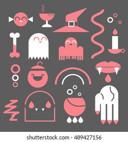 Set of abstract halloween icons on dark background.