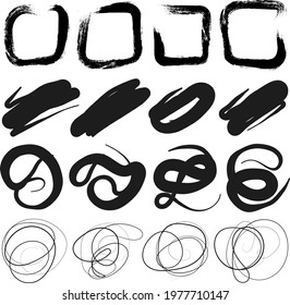 Set of abstract hand drawn art. Sketch graphic design isolated on white background.