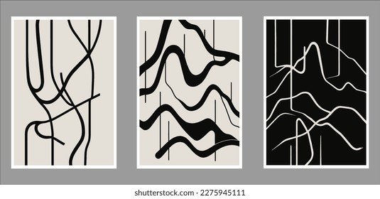 Set of abstract hand drawn backgrounds in minimalistic style. Vector illustration. Flat color style