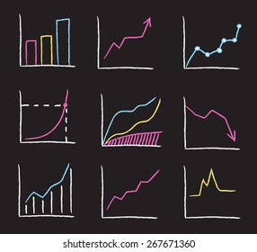 Set of abstract hand drawn charts, imitating the look of chalk on blackboard. 