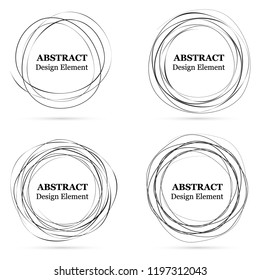 Set abstrakter, handgezeichneter Kreise für Ihr Design. Skriptkreislinien, Vektorgrafik. Schwarze, runde Doodle einzeln auf weißem Hintergrund. Vektor abstraktes Logo Design Element.
