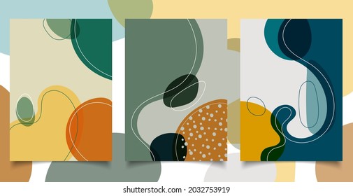 Set of abstract hand drawn creative design backgrounds organic shapes with lines in minimal trendy style. Templates for social media stories and posts, cover brochure. Vector illustration