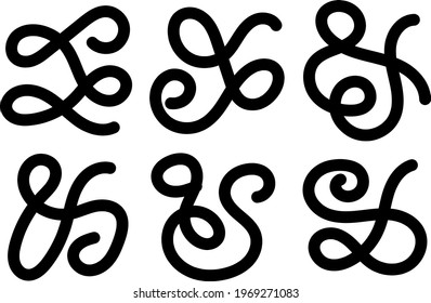 Set of abstract hand drawn curve line art. Sketch graphic design isolated on white background.