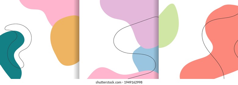 Set of abstract hand drawn design fluid shapes background. Minimal trendy style. Vector illustration