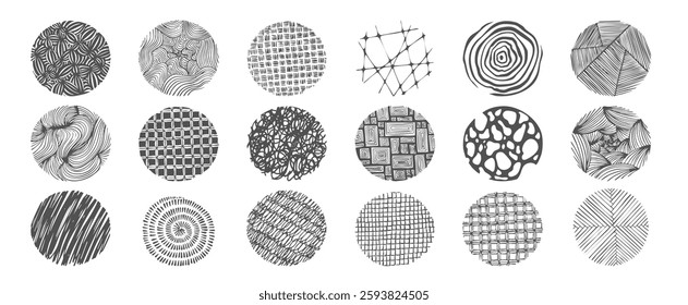 Set of abstract hand drawn doodle pattern with spots, drops, curves, lines, pencil draw vector illustration.  