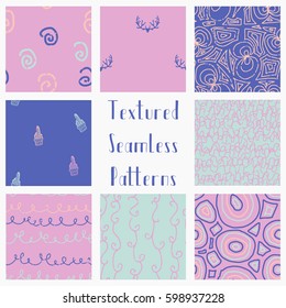 Set of Abstract Hand Drawn Doodle Geometric Colorful Grunge Textured Seamless Background Patterns. Fully Editable EPS file with Pattern Swatches