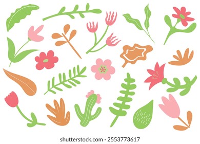 Set of abstract hand drawn flower shapes. Organic modern nature. Vector illustration.	
