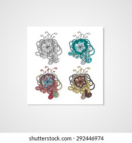 Set of abstract hand drawn flower in different colors. Vector illustration.