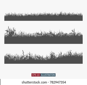 Set of abstract hand drawn grass field silhouettes.Template for your design works. Vector illustration.