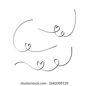 Set of abstract hand drawn heart in thin line