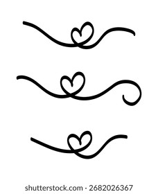 Set of abstract hand drawn heart in thin line