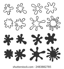 Set Abstract Hand Drawn Liquid Paint Splat Vector Element Collection.